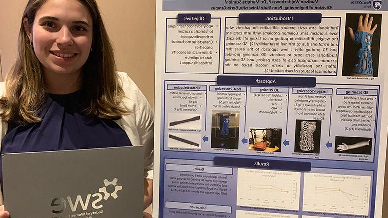 Madison Wojciechowski a junior in mechanical engineering at 宾州州立银行, was selected as a finalist to present her research at a Society of Women Engineers WE Local Conferenc